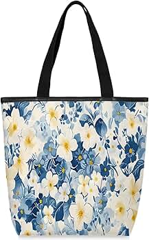 Amazon.com: Blue White Beautiful Flowers Canvas Tote Bag