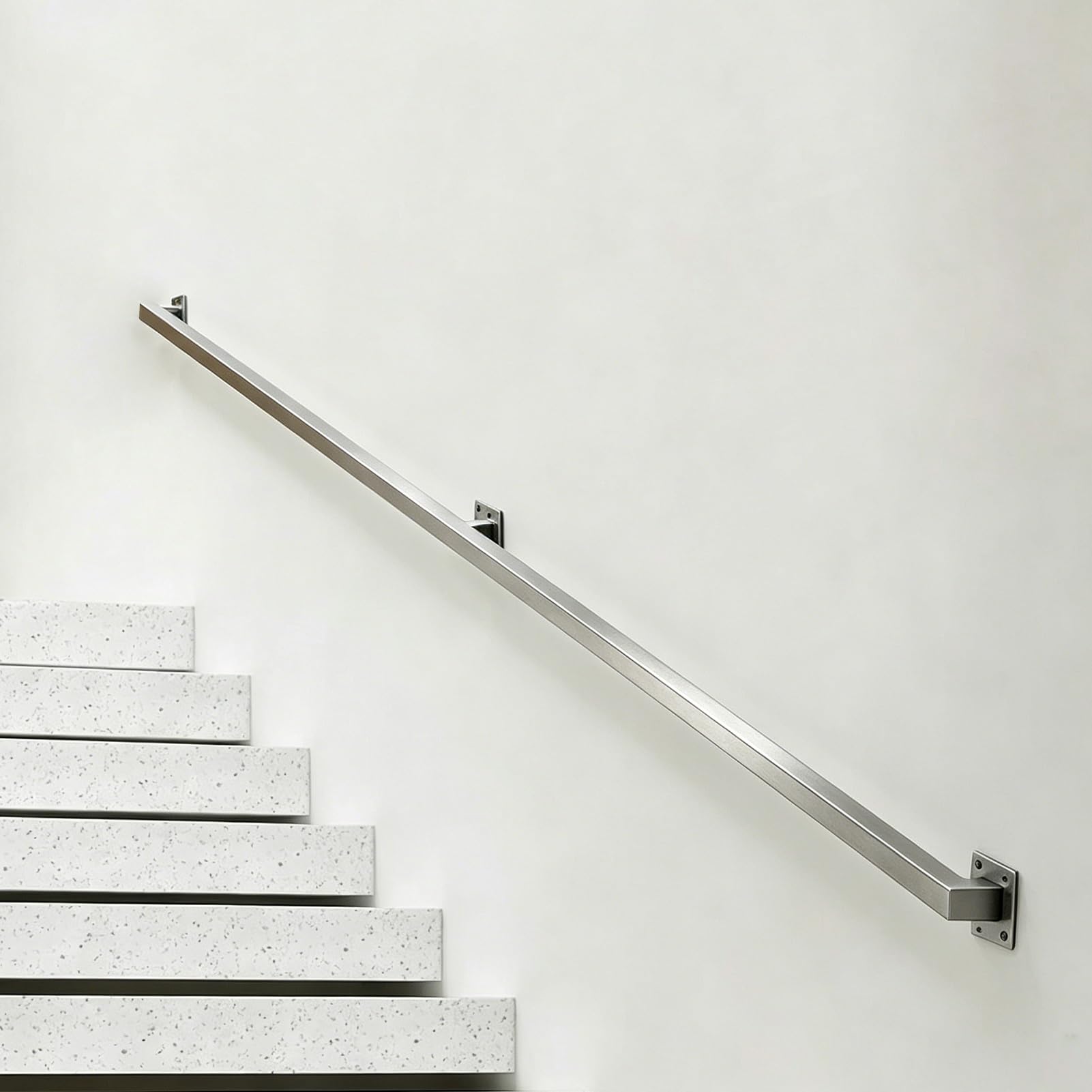 Hamankim One Color Staircase Banister Handrail, Indoor Outdoor Stainless Steel Grab Rail With Fittings, Sturdy Wall-Mounted Square Pipe Hand Rails, For Loft Porch - Silver(1Ft/0.3M)