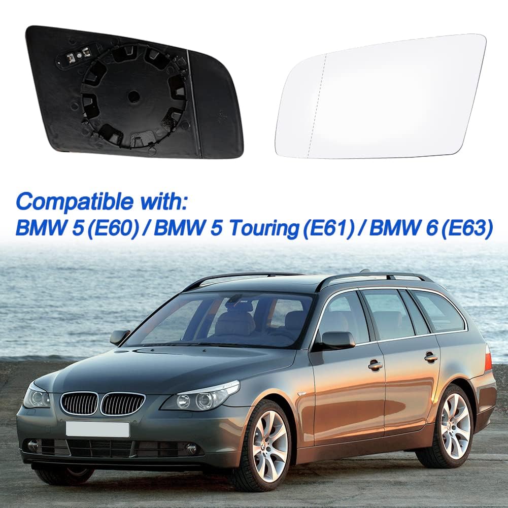 ELNas Cristal Espejo Retrovisor Calefactable para BMW E60 E61 E63 E64 2001–2010 | Vidrio Lateral Gran Angular | Antivaho y Antideslumbrante | Repuesto Retrovisor,Left