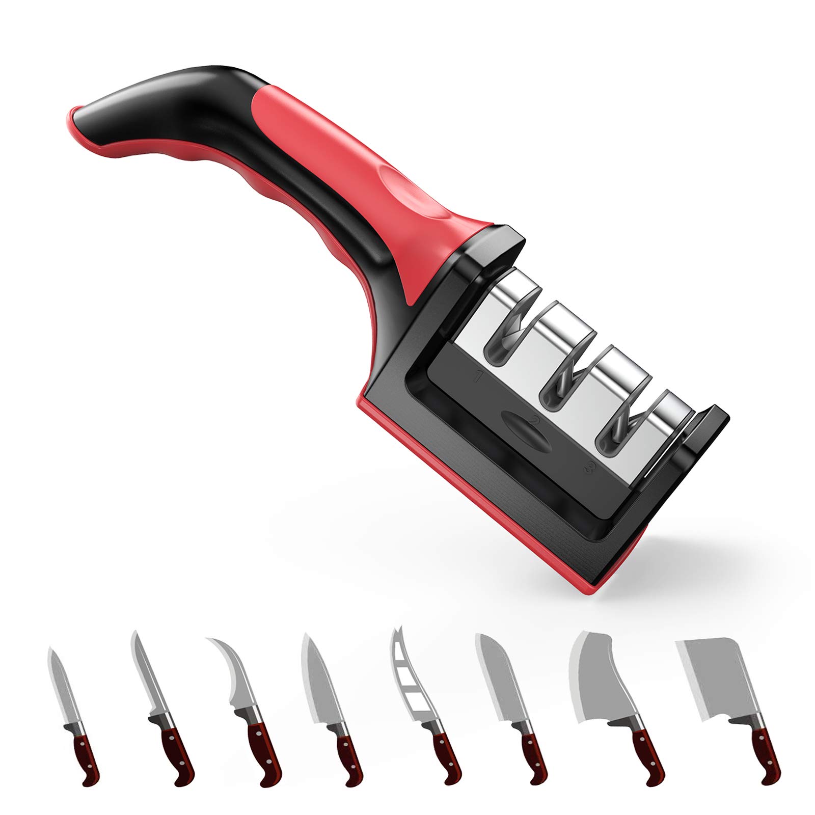Knives Sharpener, Tintec Knife Sharpening 3-in-1 Manual Kitchen Knife Sharpeners Professional for All-Sized Household Knives