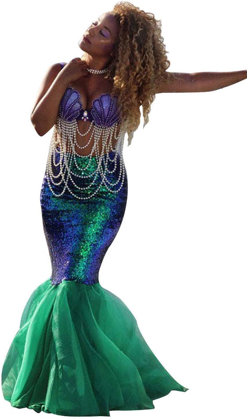 Women's Mermaid Costume Halloween Mermaid Stage Costumes Sequins Maxi Skirt Cosplay Carnival Evening Dress
