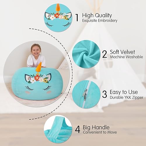 Miniatura 174 de Aubliss - Funda para organizar juguetes de felpa, se convierte en un puf cuando se rellena Se convierte en un puf para niños cuando está lleno. Aqua