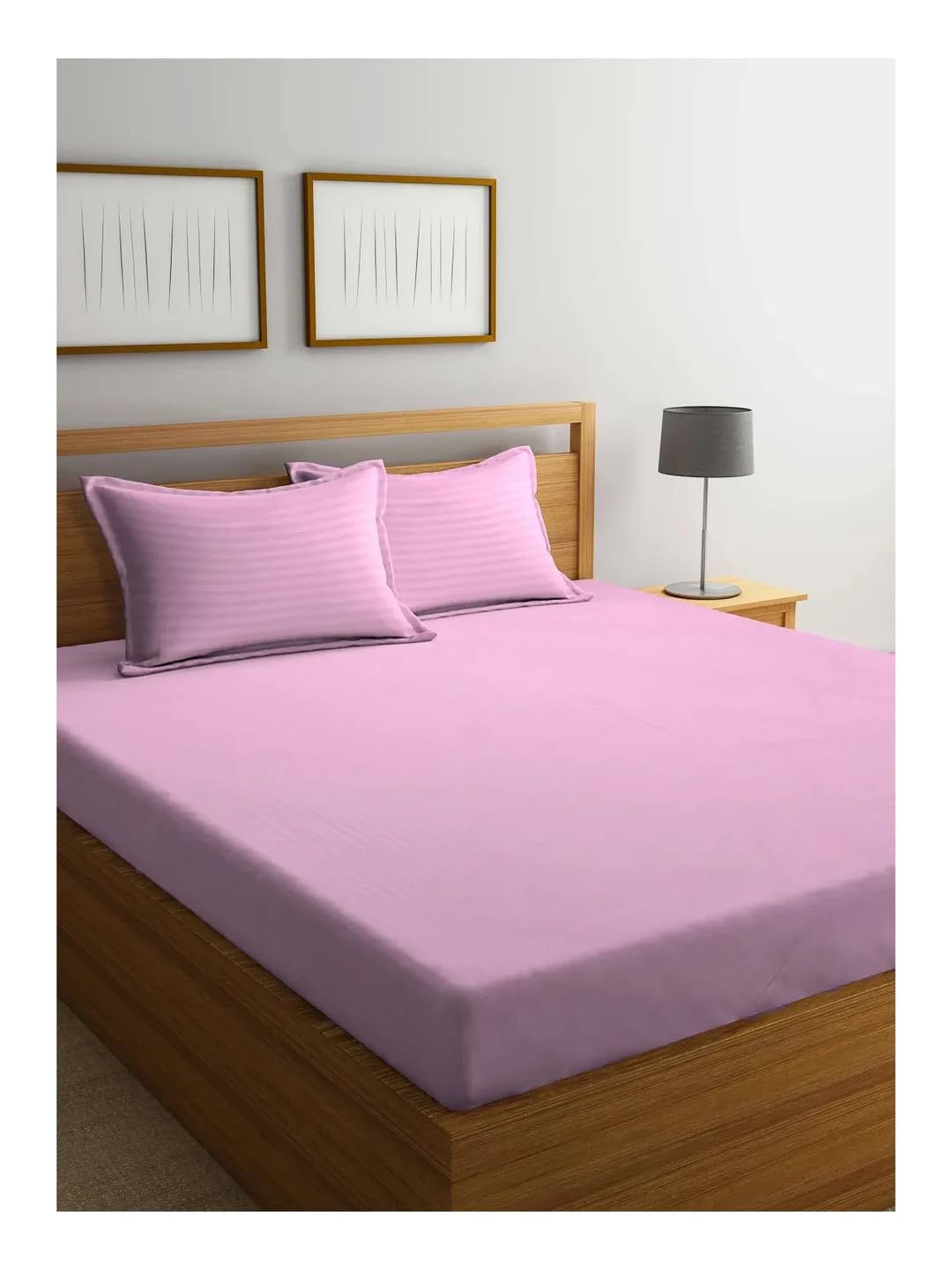 Klotthe Light Pink Striped 300 TC Cotton Blend Double Bedsheet in Book Fold Packing