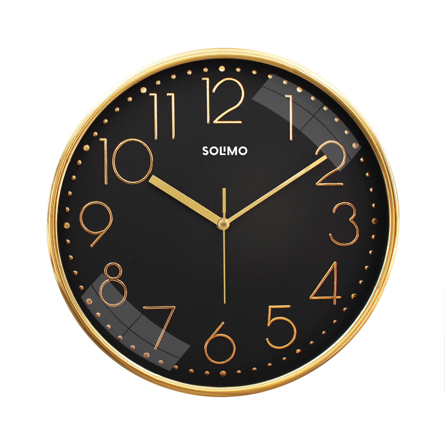 Amazon Brand - Solimo Plastic Analog Wall Clock, Quartz Movement, Silent Sweep, Stylish Embossed, Easy-to-Read Time Indicator (30 Cm X 30 Cm, Black)