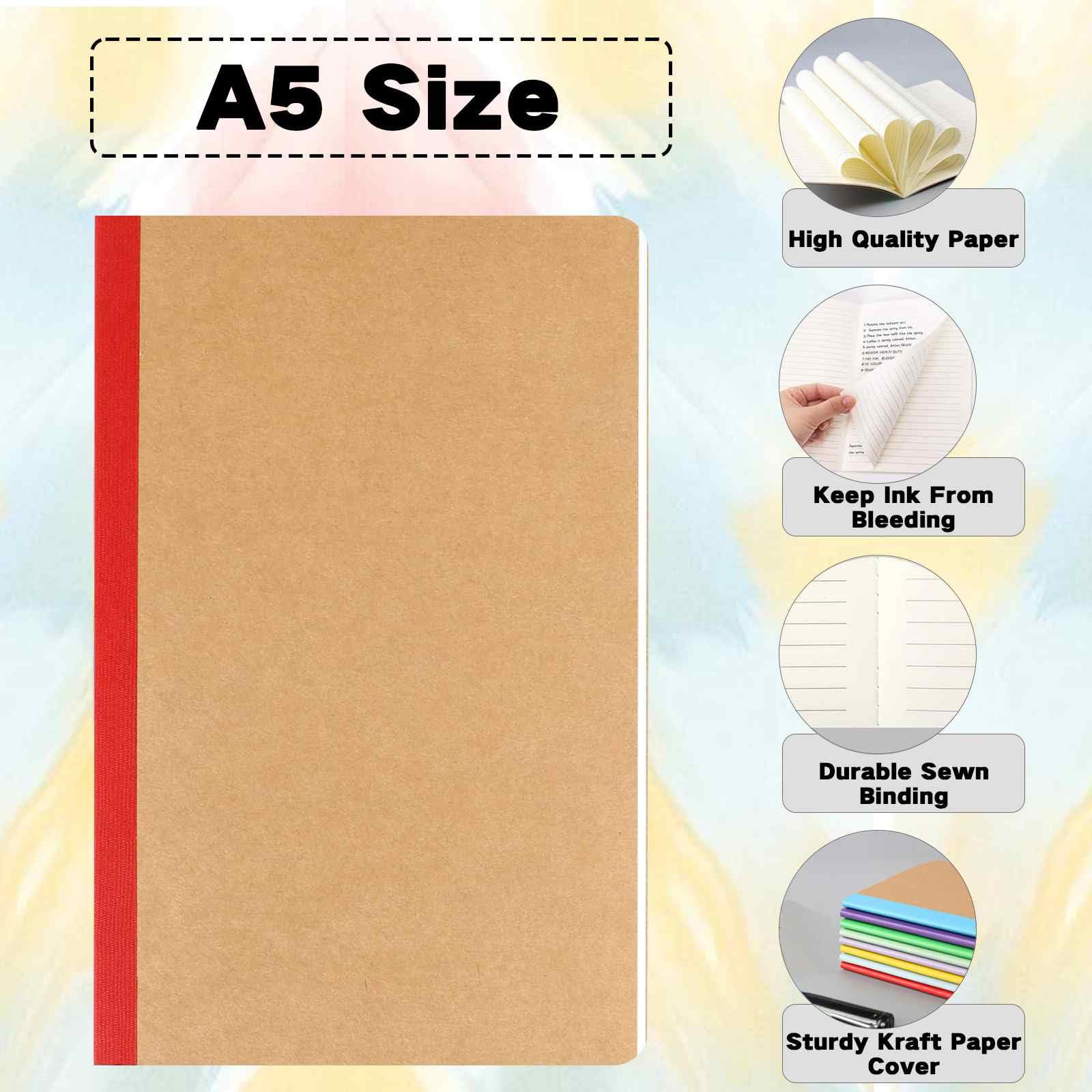 Confezione da 40 quaderni A5 a righe in carta kraft, 21,1 x 14 cm, quaderni per diari con copertina morbida in carta kraft, quaderni a righe, diario di viaggio, diari, promemoria, 8 colori