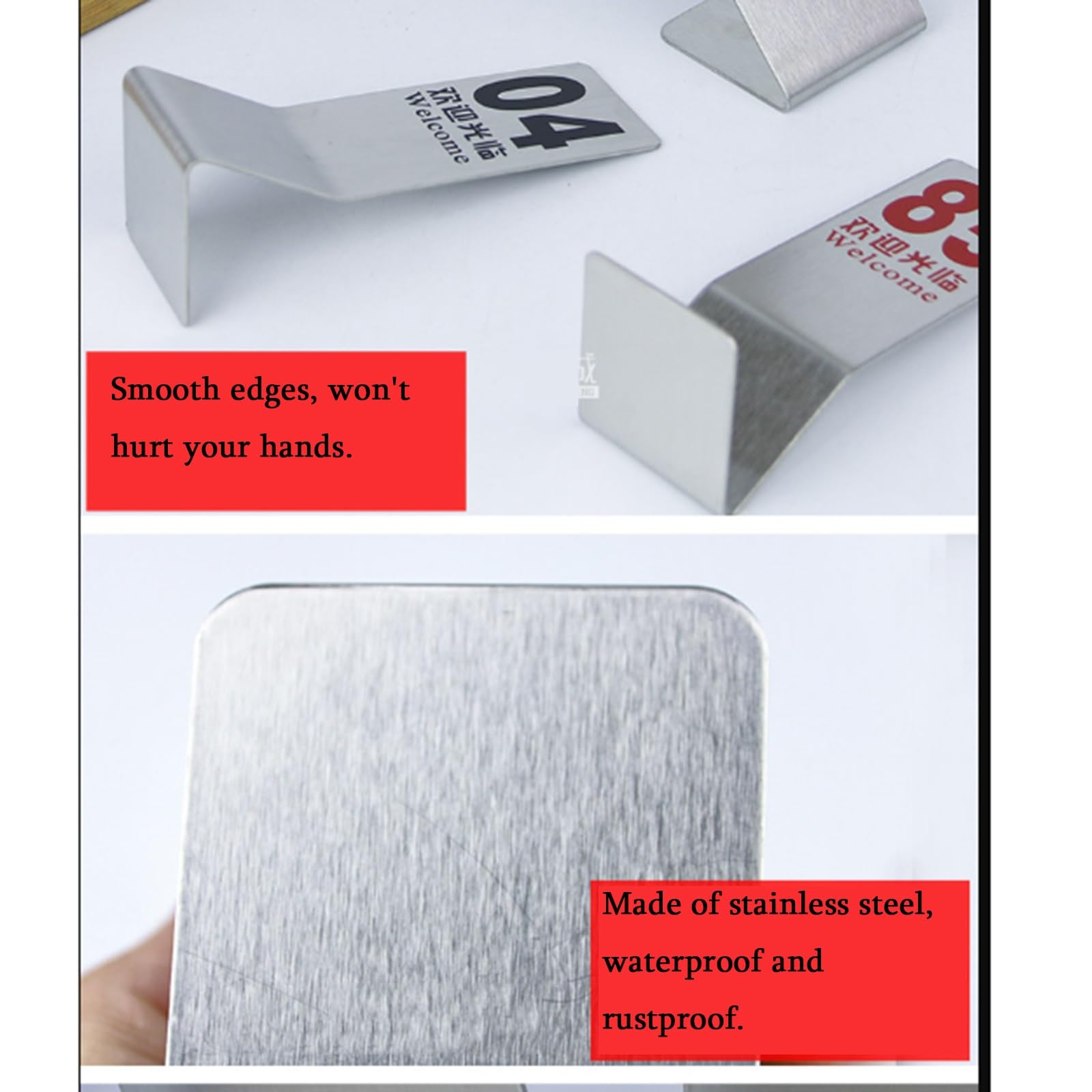 Tarjetas de números de mesa de restaurante de acero inoxidable | Placa de número de mesa vertical inoxidable y antideslizante, visible por ambos lados.(S,1-30)