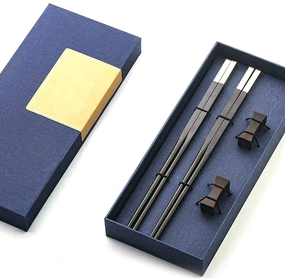Baguettes Baguettes japonaises réutilisables Baguettes en métal 2 Paires de bagules avec Support, 2 Paires de Baguettes de Dragon Chinois Portables lavables au Lave-Vaisselle en Bois Naturel