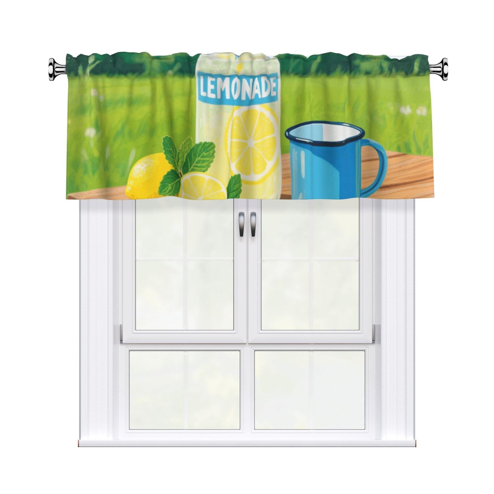 FekiLoot Lemonade Curtain Valance for Windows, Kitchen Window Valances Rod Pocket Window Treatments Short Curtains Drapes for Bathroom Bedroom Cafe Decor 54x18inch 1 Panel