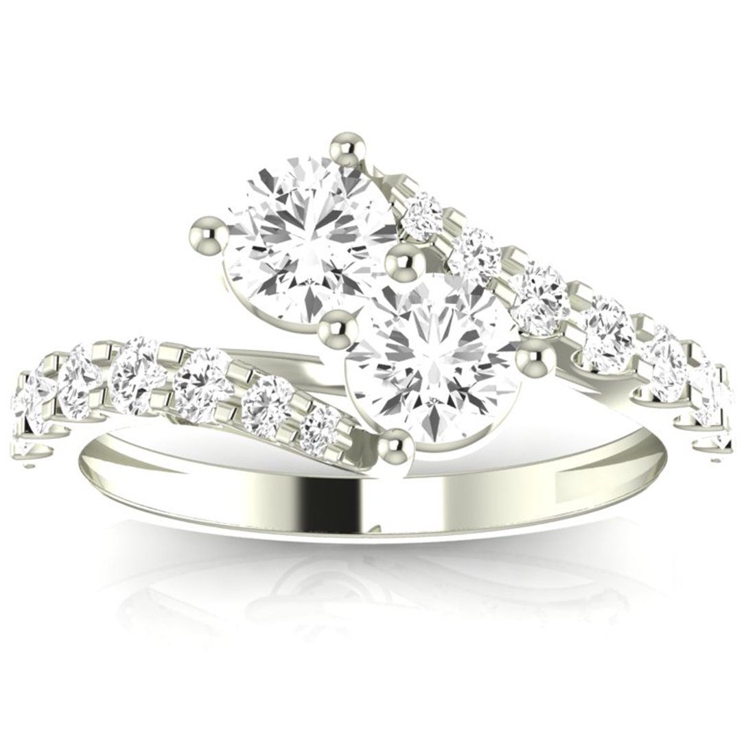 3/4 Carat t.w. Twisting Pave Set 2rue Love 2 Stone Collection Round 14K White Gold Diamond Engagement Ring (G-H Color, VS2-SI1 Clarity Center Stones)