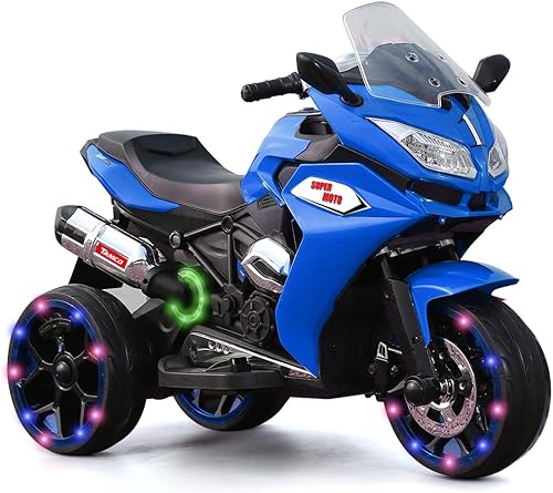TAMCO Motocicleta eléctrica para niños con ruedas de 3 ruedas recargables para niños con ruedas ligeras (azul)