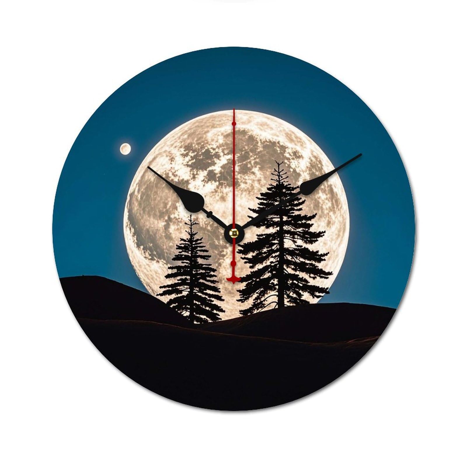 Horloge murale silencieuse lune et pins pour instaurer une ambiance zen au bureau