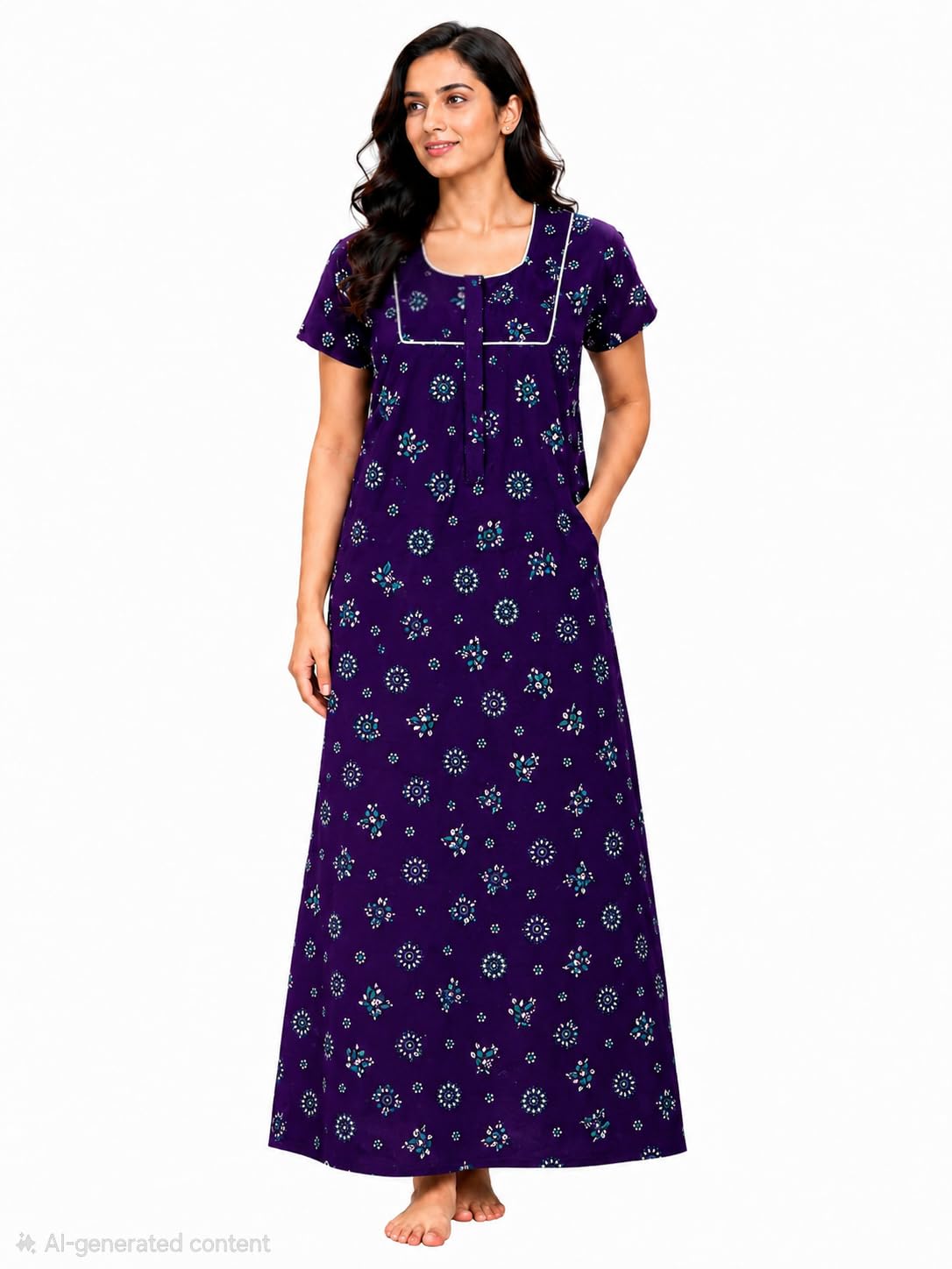 Womens Stylish Pure Cotton Nighty | Floral Printed Night Gown for Nightwear with Front Feeding Zip | Full Length Night Gown for Women-image-14