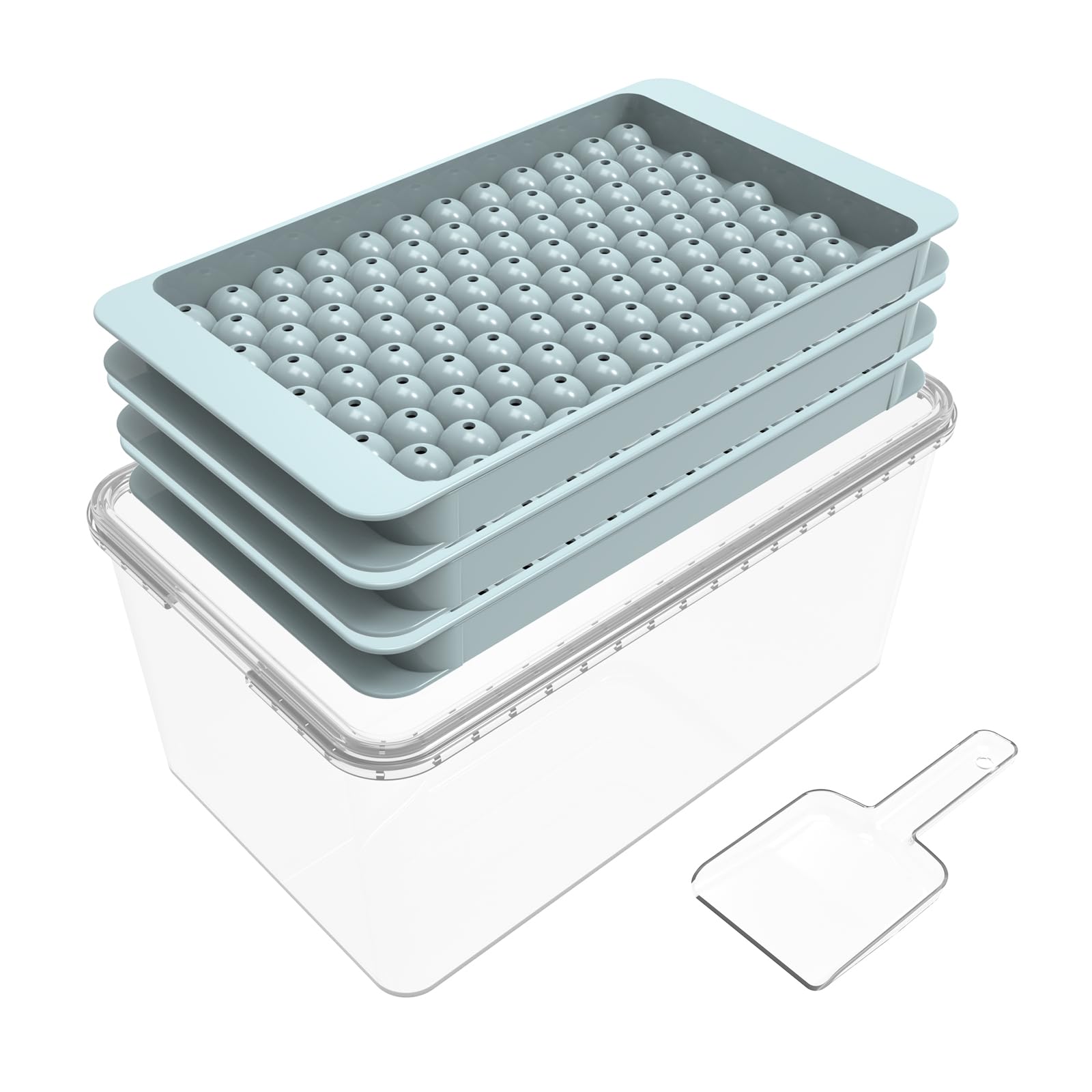 Lamesa Mini Ice Cube Trays with Lid & Bin (3 Pack), 0.45IN Sphere Ice Cube Mold with Scoop, Space-Saving Ice Trays for Mini Fridge Freezer Making Sphere Ice Balls for Coffee Cocktail&Juice(blue)