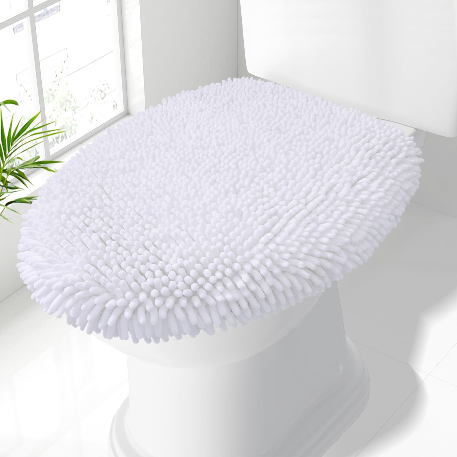 Smiry Soft Chenille Bathroom Toilet Lid Cover 17.5x15, White