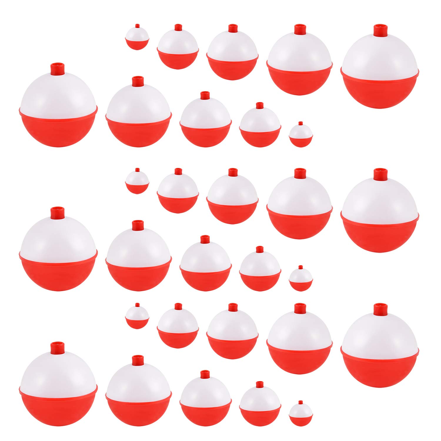 Coopay 15pcs-50pcs/lot Fishing Bobbers Floats Set Hard ABS Snap on Red/White Float Bobbers Push Button Round Buoy Floats Fishing Tackle Accessories Size: 0.5/1/1.25/1.5/2 Inch