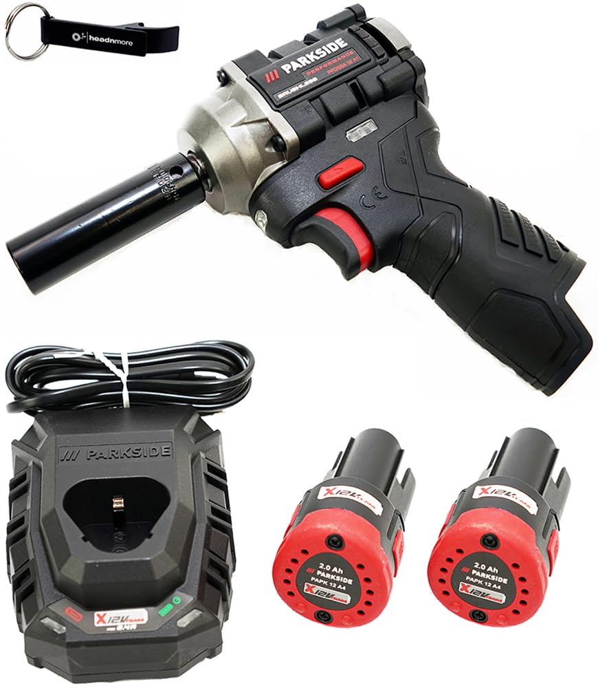 HEADNMORE® Bundle – PARKSIDE PERFORMANCE® 12 V ½ akumulatorowy klucz udarowy PPDSSA 12 + breloczek do kluczy (akumulator 2 x 2 Ah)