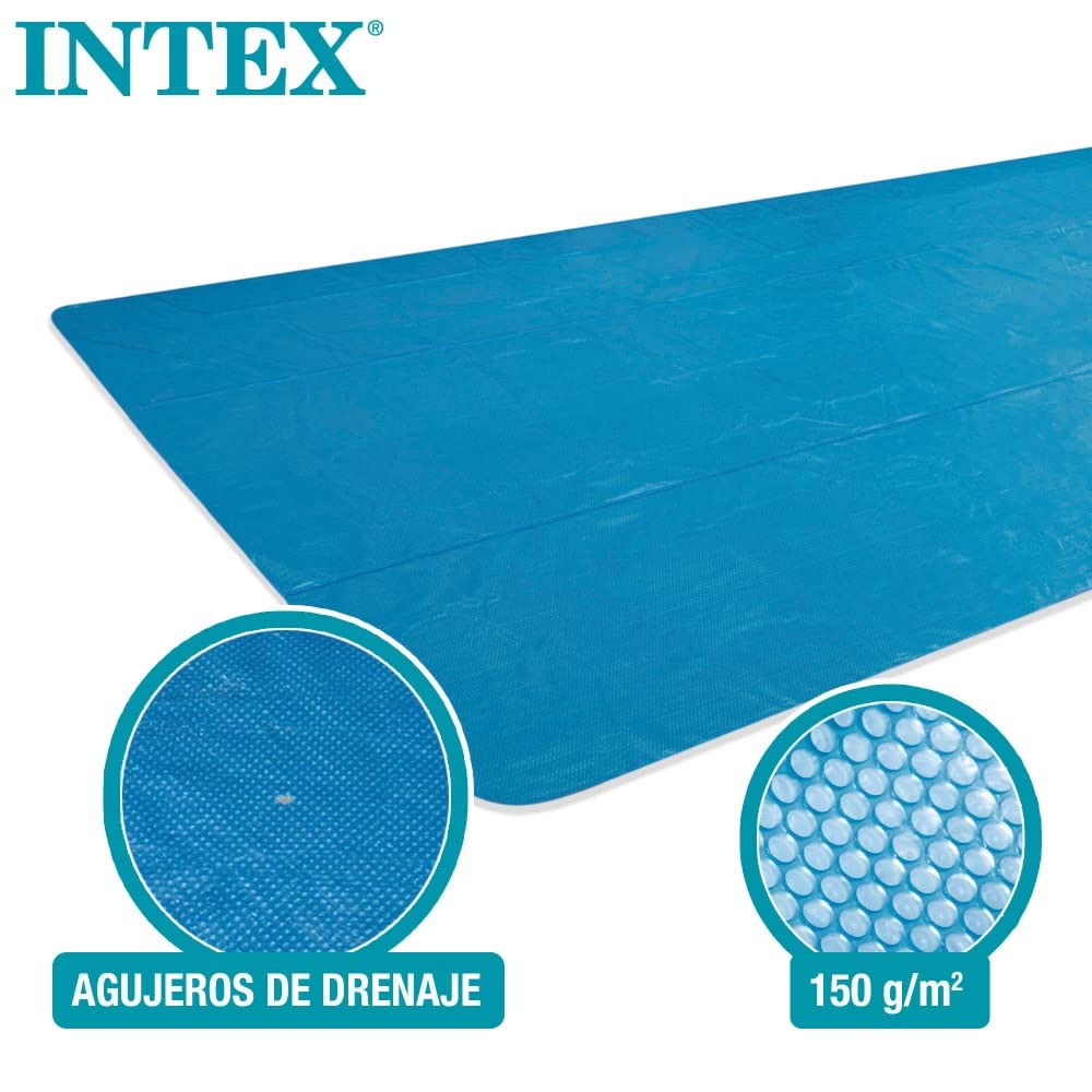 Intex 28018 - Solarabdeckplane, Abdeckung mit thermischer Isolierung für Rechteckige Aufstellpools, Polyethylen, Blau, 975x488 cm