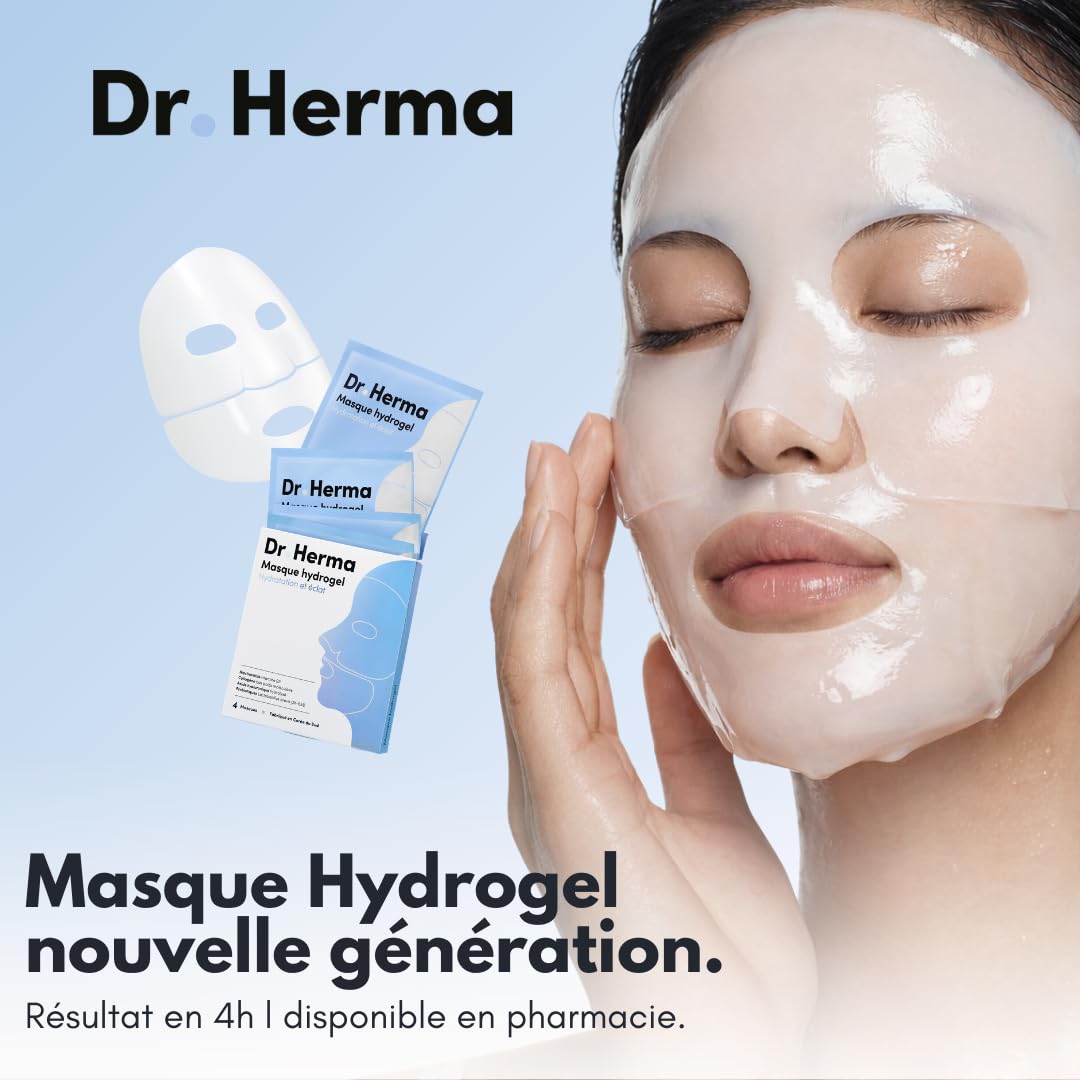 Dr. Herma Hydrogel Mask (12 Stück) - Koreanische Gesichtsmaske für Frauen mit Hyaluronsäure, Kollagen, hypoallergener - feuchtigkeitsspendende, Porenverfeinerung, Anti Aging Maske für Alle Hauttypen