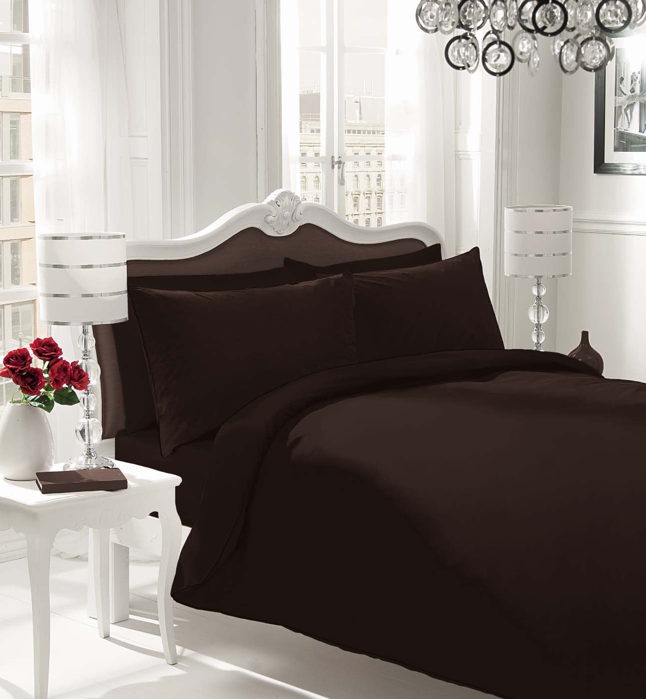 Clicktostyle Chocolate Polycotton Duvet Set Quilt Cover Pillow Cases Bedding Sets Single Double King Super King (King, )