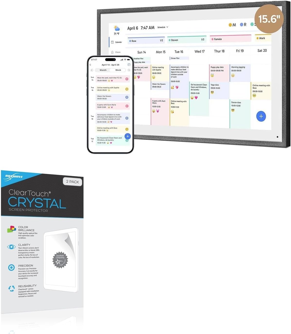 BoxWave Screen Protector Compatible with Dragon Touch Digital Calendar (15.6 in) - ClearTouch Crystal (2-Pack), HD Film Skin - Shields from Scratches