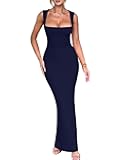 Women's Elegant Sleeveless Square Neck Bodycon Ruched Long Evening Party Dress