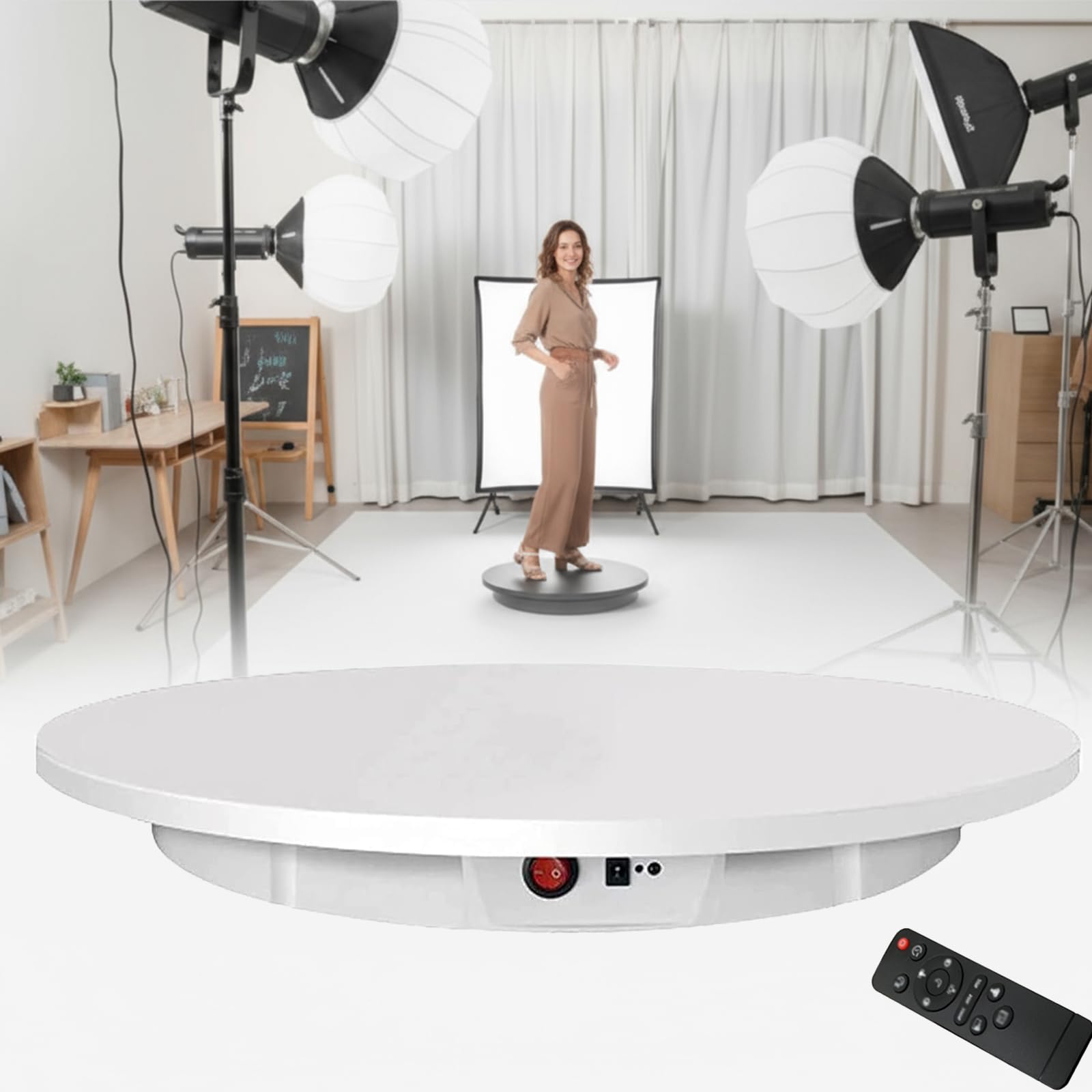 Soporte de exhibición giratorio eléctrico, tocadiscos de velocidad ajustable, capacidad de 220 libras para fotografía de productos, control remoto, 42 cm de diámetro