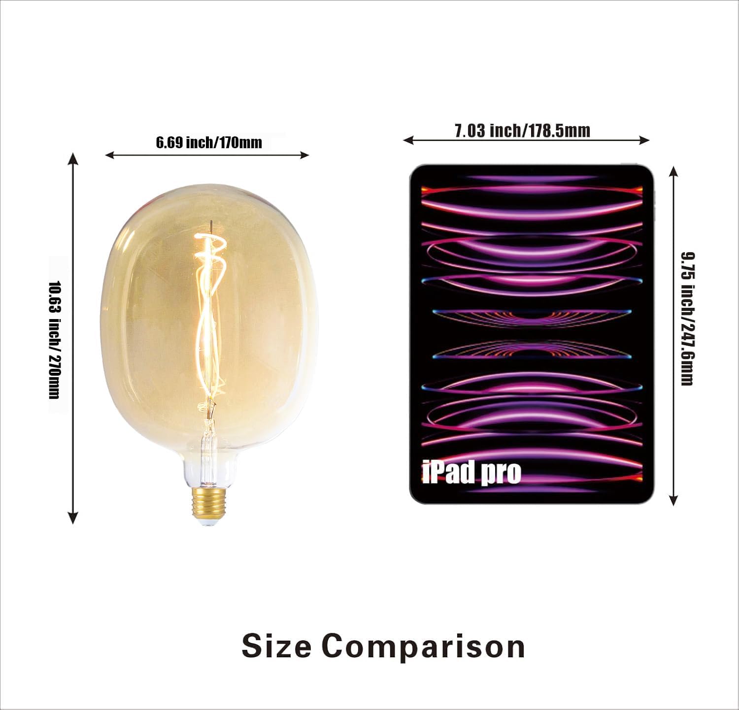 SD LUX Oversized Vintage LED Light Bulbs 5W, Medium Base E26, Giant Huge Edison Bulb,Large Amber Decorative Bulbs, Dimmable 400LM(40W Equi) Pendant Lighting Warm White 2200K,1 Pack (D170W5-Amber)