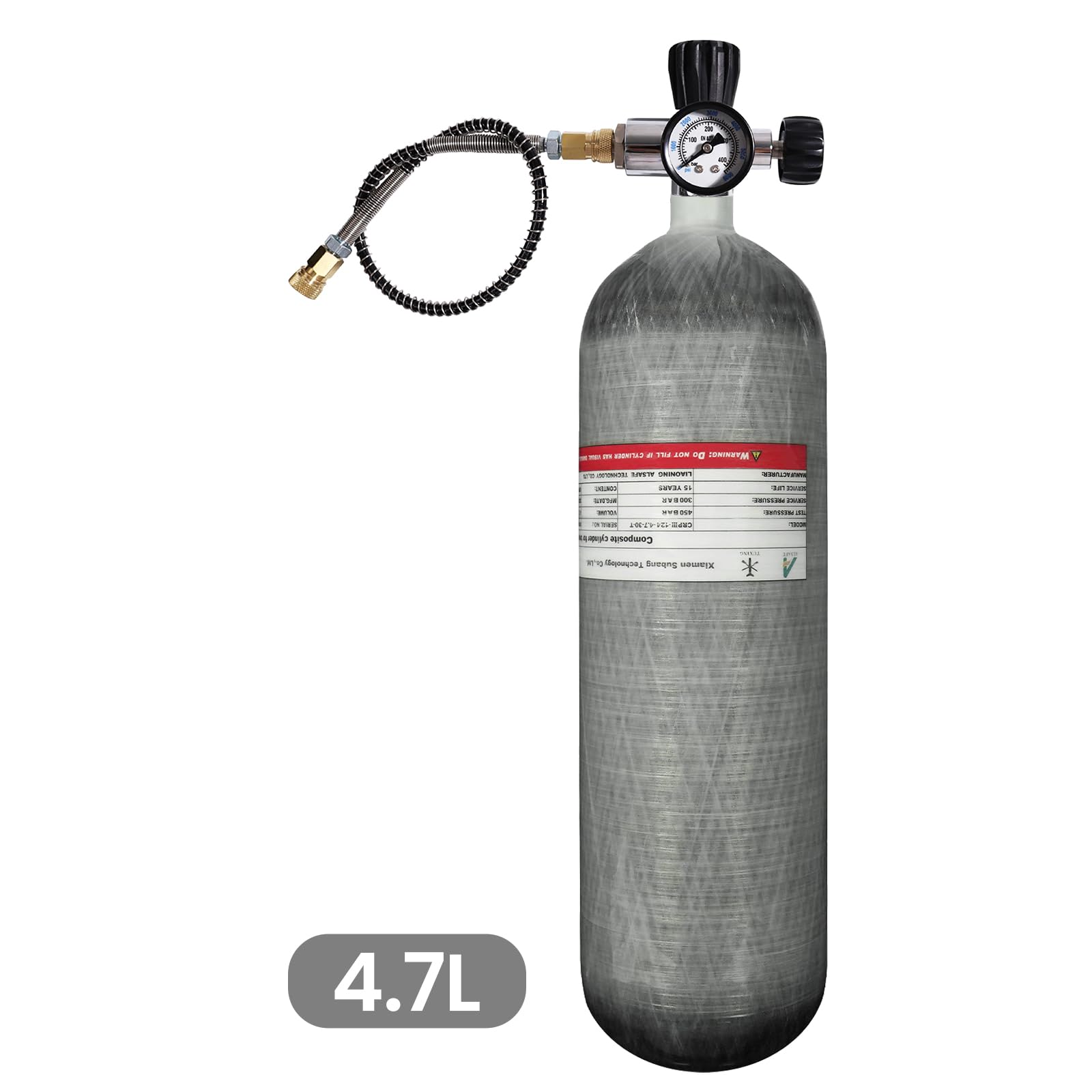 TUXING Tanque de Buceo de Fibra de Carbono 4500Psi 4.7L con estación de llenado de Paintball, regulador de válvula, medidor, Tanque de Aire Pcp para Rifle de Aire Pcp