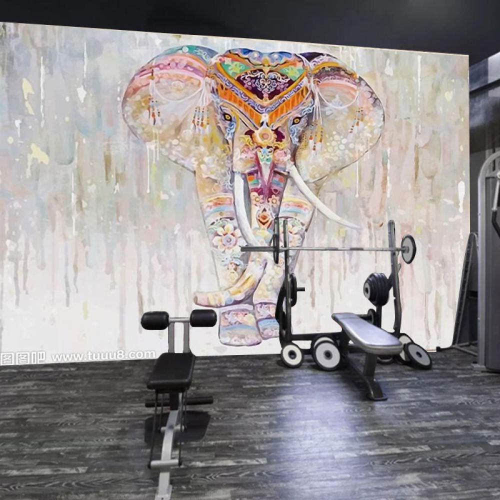Living Room Background Wallpaper_Art Elephant Mural Aisle Background Thai Yoga Restaurant Hotel Restaurant Wallpaper Grey Wall Sticker border-300cm×210cm