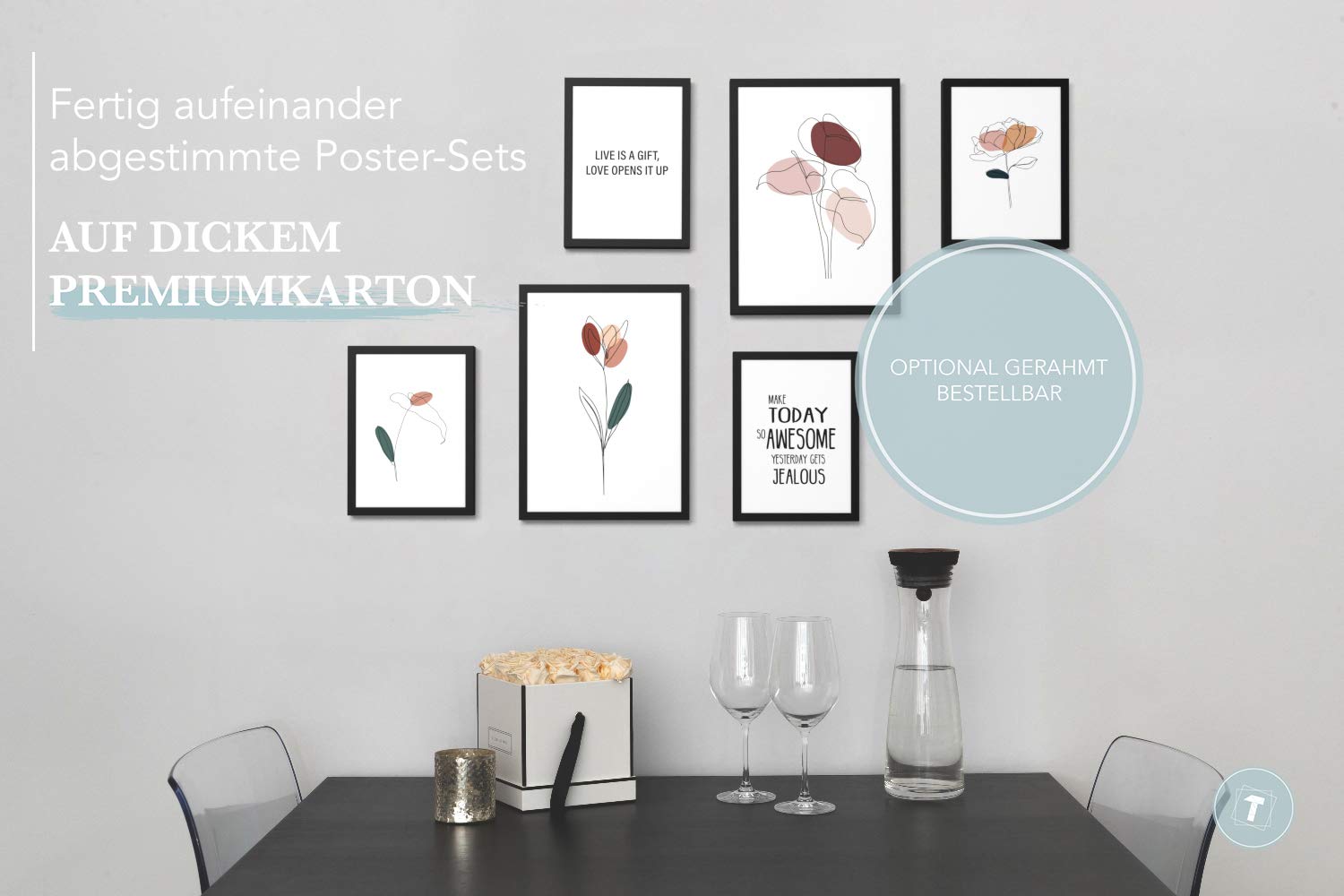 Papierschmiede® Mood Poster Set Blumen Abstrakt, Bilder Wohnzimmer Deko Schlafzimmer, 2x DIN A2 und 4x DIN A3, Zeichnung Gemälde Rose Tulpe - Wandposter ohne Rahmen