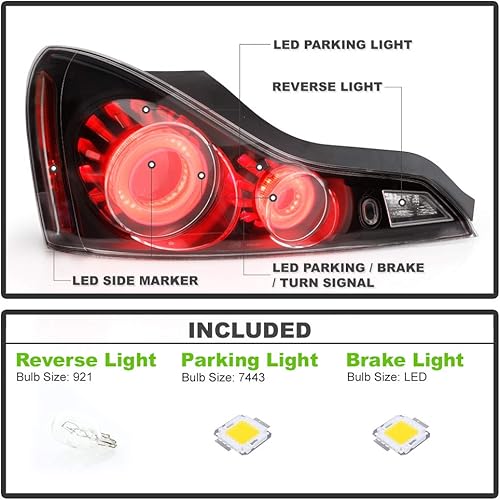 Miniatura 2 de ACANII - Para Infiniti G37 / Q60 Coupé 2008-2015, carcasa negra, tubo LED 3D, luces traseras, montaje de lámparas de freno izquierda y derecha