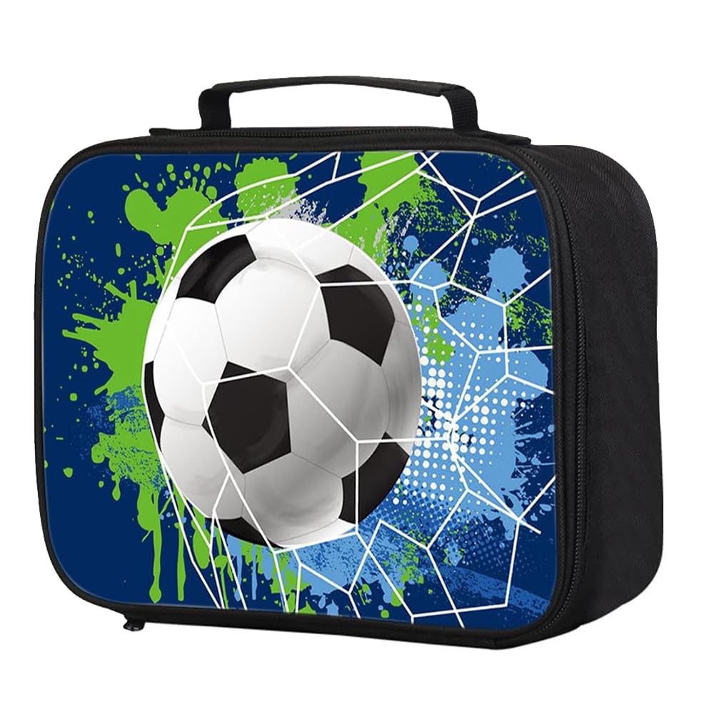 KBIBCK Football Lunch Box Bag, 3D Football Insulated Lunch Bag Kids, Portable Footballs Lunch Box with Water Bottle Holder, Insulated Lunch Bag for Kids Boy Girl for School Picnic Travel & Camping (C)