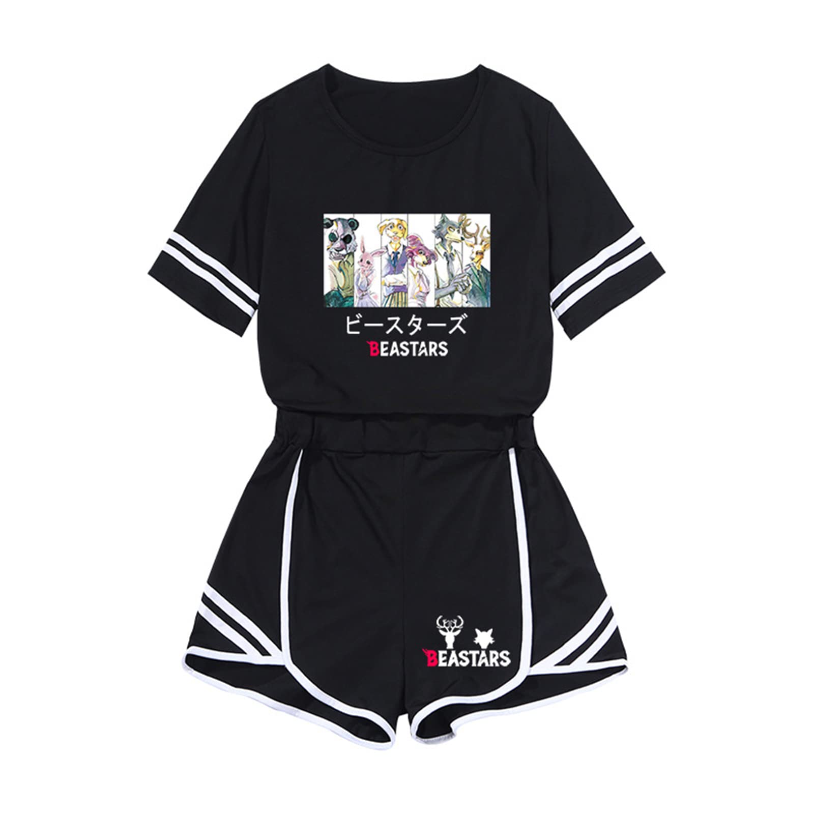 Kewing Women's #3 Beastars Sportswear Set Legoshi Cosplay Fashion Harajuku Cropped T-Shirt & Shorts Two Piece Set