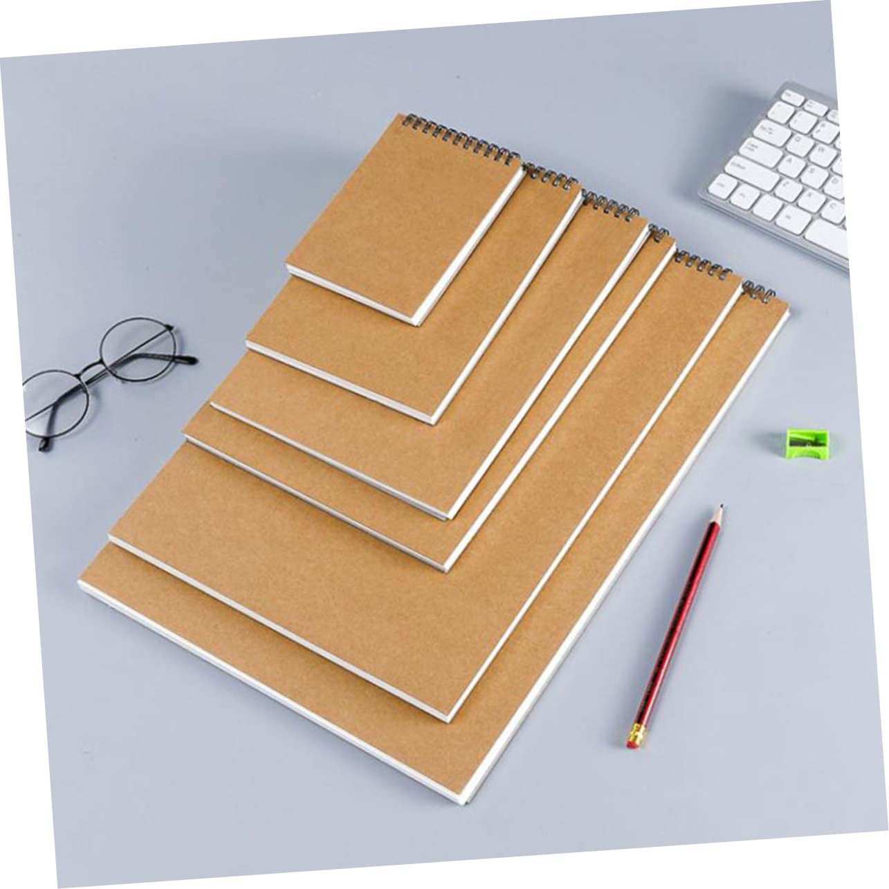 Zeichenblock für Schüler und Künstler 2 Stück mit Spiralbindung Khaki | Papier, Leere Seiten für Skizzen und Zeichnungen, Reißbar, für Reisetagebuch und Kreative Notizen