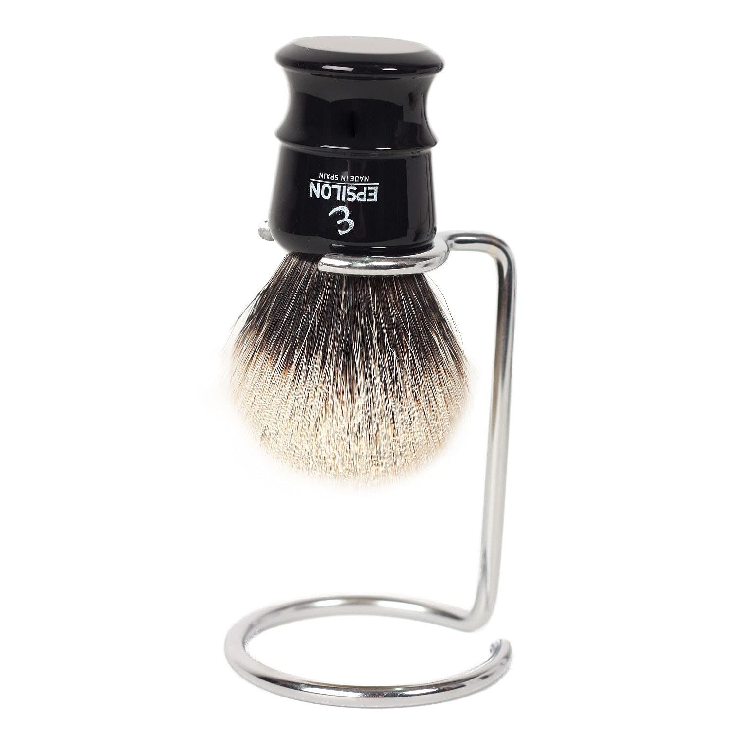 Pennello da barba con tasso, in argento, Epsilon, nero, 50/26 mm
