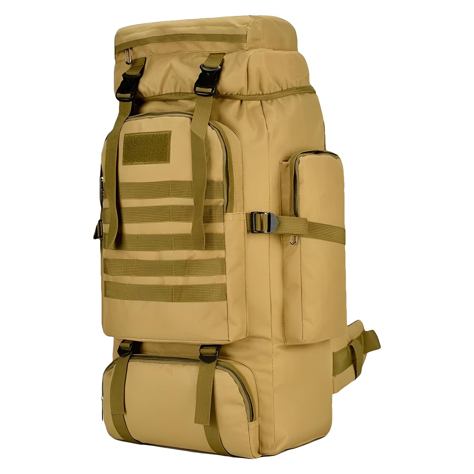 CINGHI LUSSO Hiking Backpack 80L Rucksack for Men Women Military Tactical Backpack Waterproof Molle Daypack Large Bag for Camping Travelling Trekking Outdoor Survival Back Pack (Khaki)