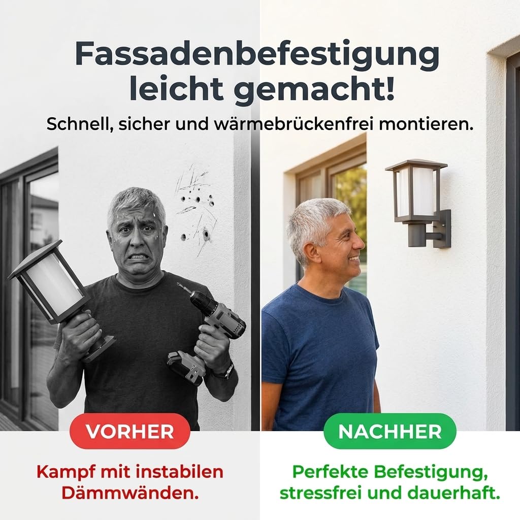 Dämmstoffdübel Thermo Wärmebrückenfrei – ohne Vorbohren – inkl. 10 Schrauben & TX40 Bit – Isolierdübel für Fassaden, EPS/XPS – sichere, schnelle Montage für leichte Anbauteile(50mm, 10, Set)