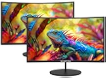 2X Pack - Curved 24 Inch Monitor FHD 100Hz Computer Monitor, HDMI X2 VGA 99% sRGB Build-in Speakers, Wall Mount, Tilt, Professional and Gaming Monitor – Machine Black, 2X Pack