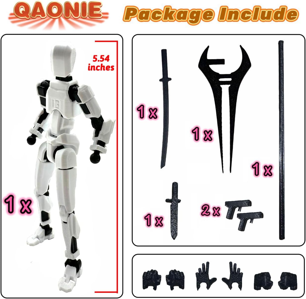 (Assembly Completed) 3D Printed 5.54-inch Movable Robot T13 Action Figure Dummy13, Full Body Mechanical Doll, Hand Painted Figures, Desk Decoration, Creative Gifts (White)