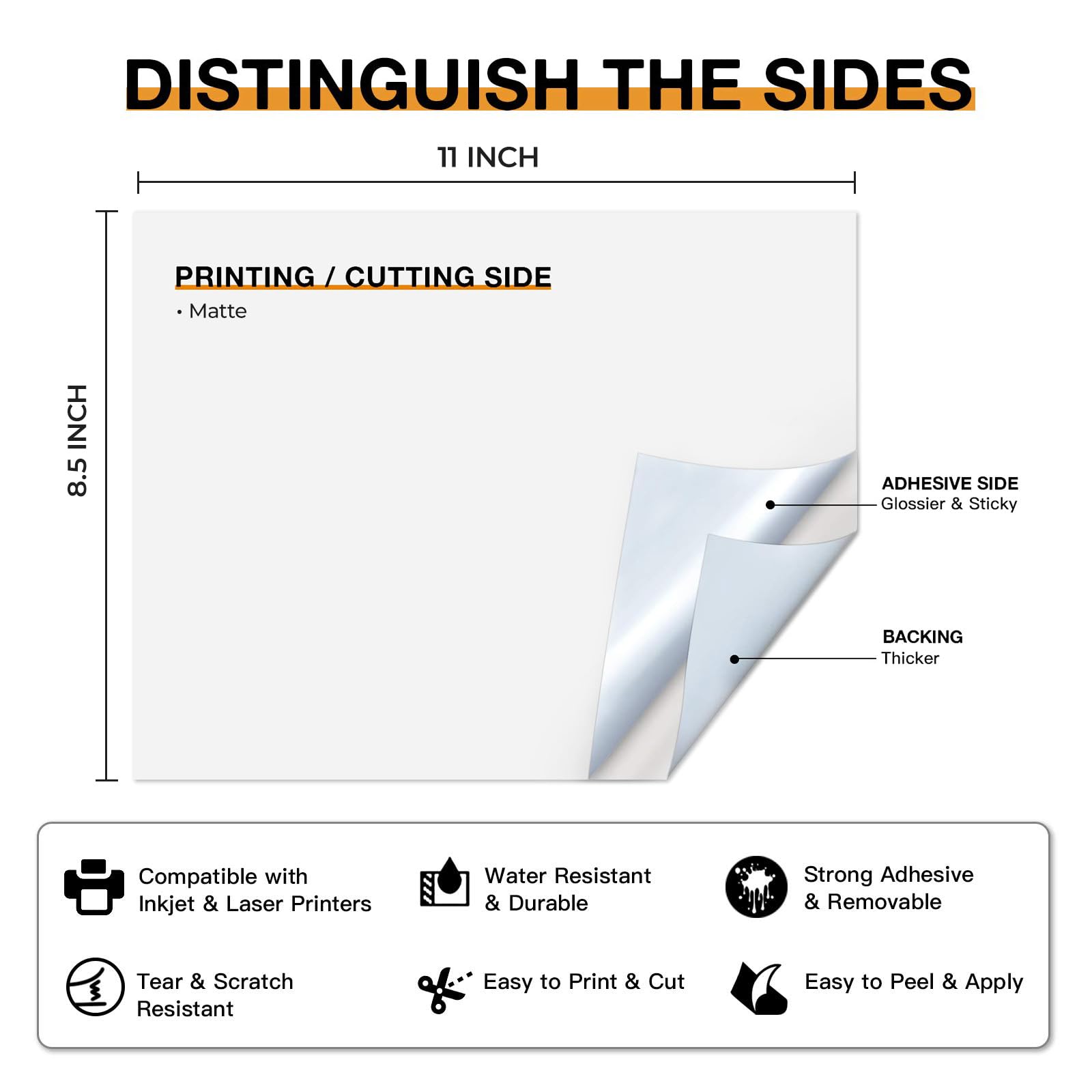 HTVRONT Printable Vinyl for Inkjet Printer & Laser Printer - 40 Pcs Matte White Inkjet Waterproof Printable Vinyl Sticker Paper, 8.5"x11"