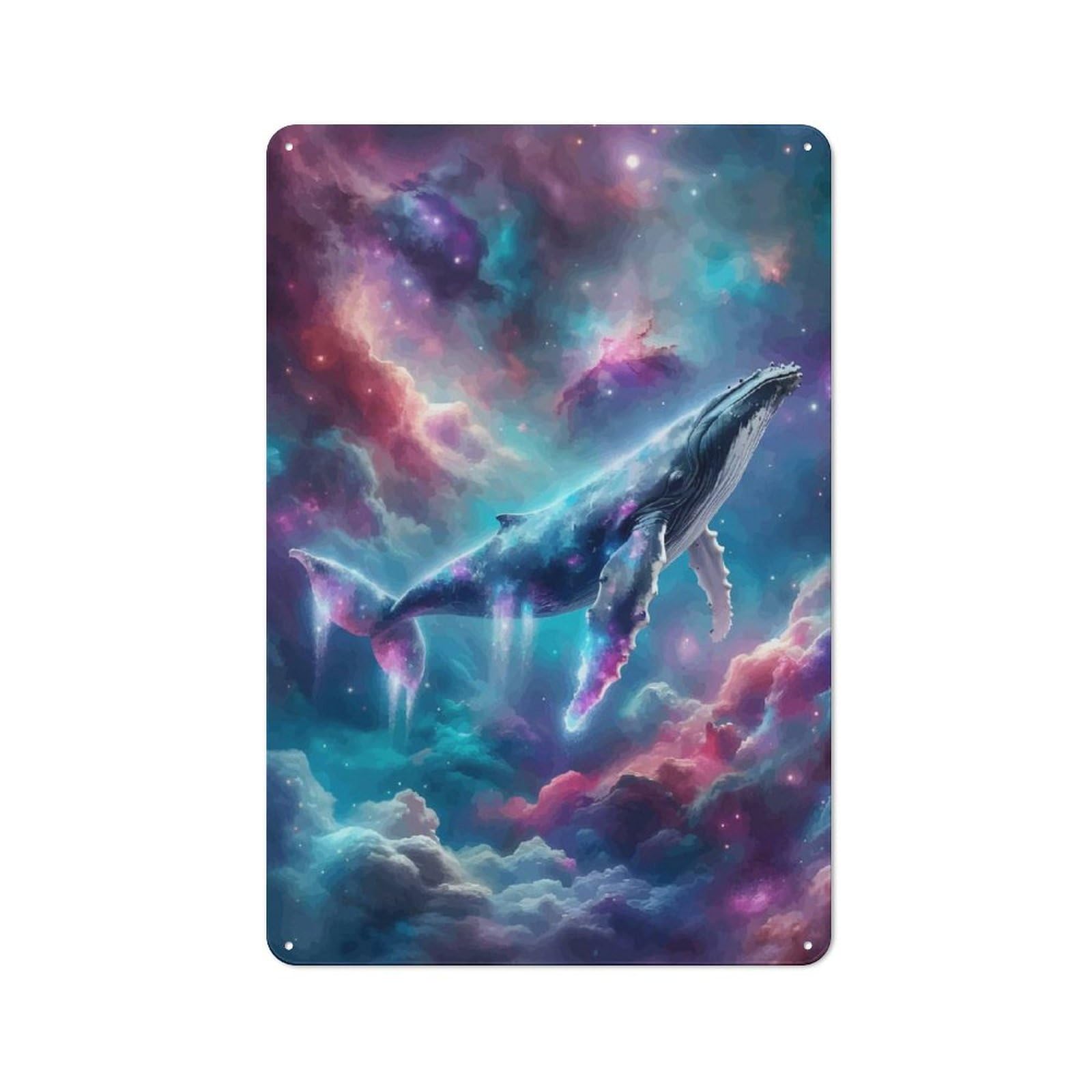 Junmoney Cosmic Whale In Nebula Clouds Tin Sign 30X20cm With For Garage Wall, Retro Decor, For Kitchen, Dining Room And Home Bar Wall Decor