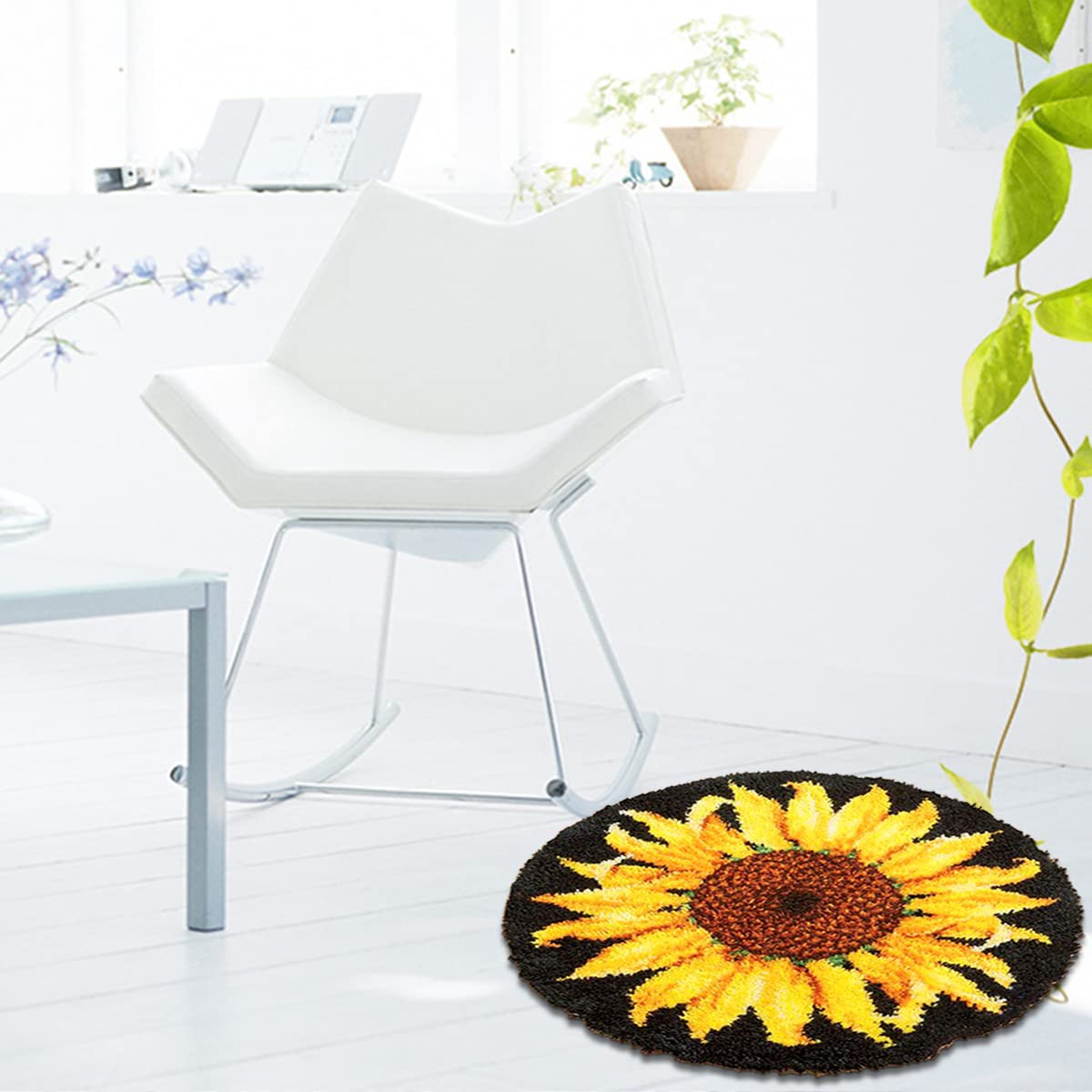 Mocoli Set tappeti da annodare, fai da te, punto croce, set con attrezzi (girasole, 50 cm)