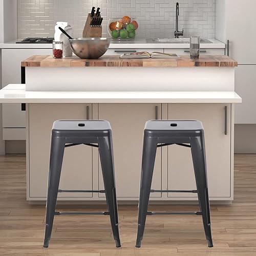 Miniatura 86 de GIA Taburete de mostrador sin respaldo de 24 pulgadas, cantidad de 4, bronce con asiento de madera clara Negro -,Café,Gris,gris, (Gun