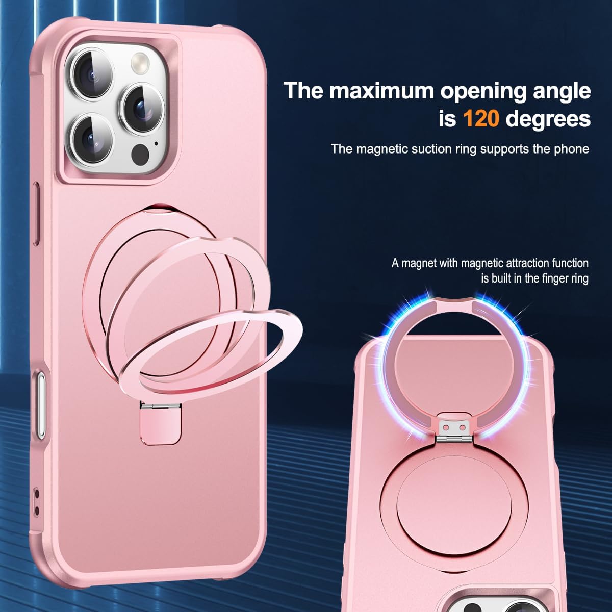 Compatible with iPhone 16 Pro Max Case with Invisible Magnetic O-Ring Stand Military-Grade Case for iPhone 16 ProMax 6.9" [Compatible with Mag-Safe][Great Grip Feeling], Rose Gold - Image 9