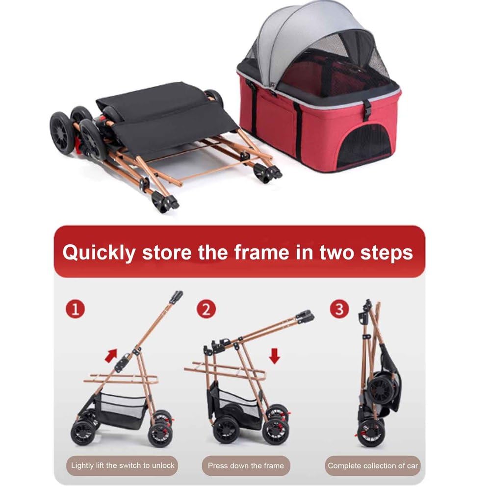 Passeggino per Cani, Passeggino per Gatti, Passeggino per Cani Pieghevole 3 in 1 con Cestino Portaoggetti, Cinture di Sicurezza, Ideale per Viaggi/Veterinario/Shopping,Nero