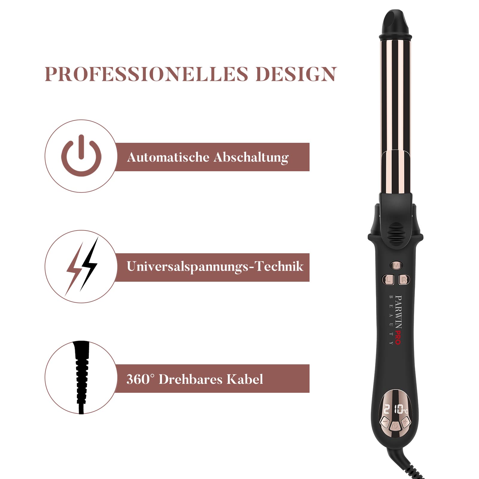 360° Rotierender Lockenstab Automatisch, PARWIN PRO BEAUTY Lockenstab Curling Iron 25mm, Nano-Titan-Beschichtung, Hair Curler mit LCD Display, 120-210℃