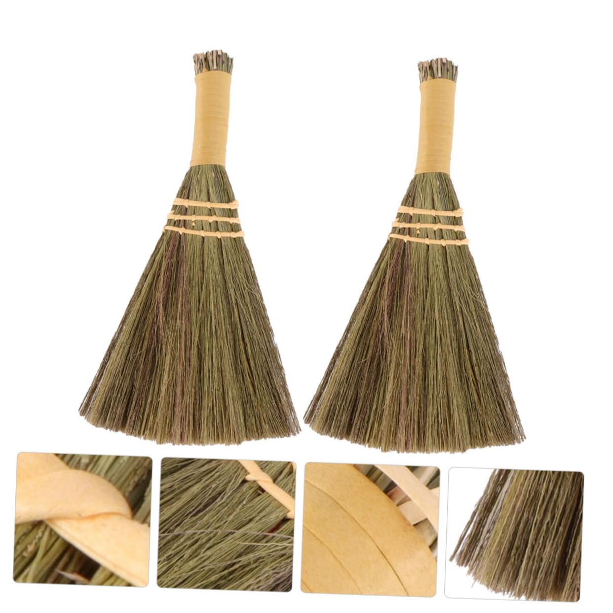 Alipis 6 Pezzi di Miscanto Piccola Scopa da Giardino Scopa da Scrivania Scopa Artigianale Fatta A Mano in Paglia con Corda Rossa Spazzola per Pulizia Scopa Portatile Scopa per Pulizia