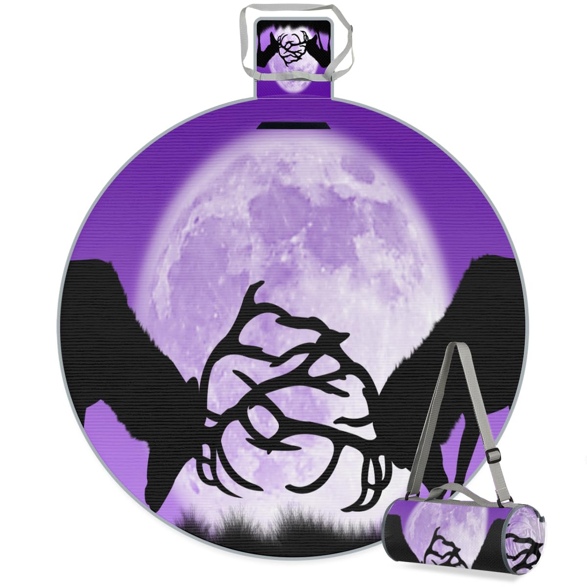 Shimoshe Moon Deer Picnic Outdoor Blanket Foldable Waterproof Sandproof Beach Blanket Portable Water-Resistant Round Picnic Mat for Travel Camping Park Lawn