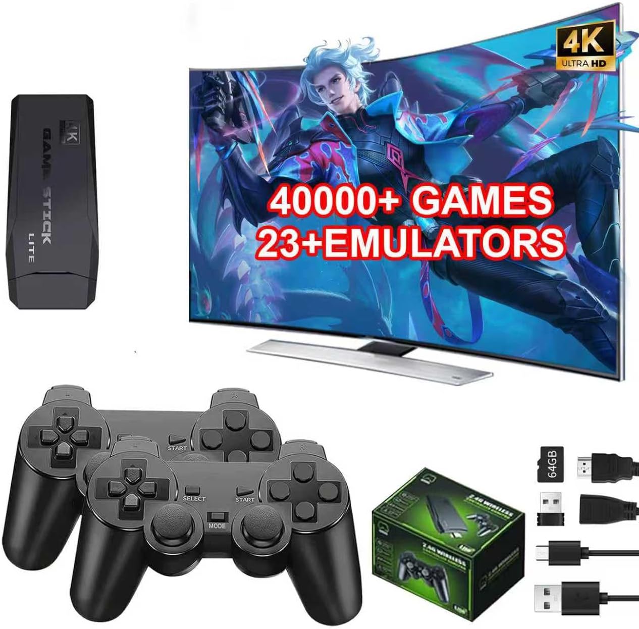 Handheld Game Console,4K HDMI Retro Gaming Console with 40,000+ Games & 23 Emulators and Dual 2.4G Wireless Controllers