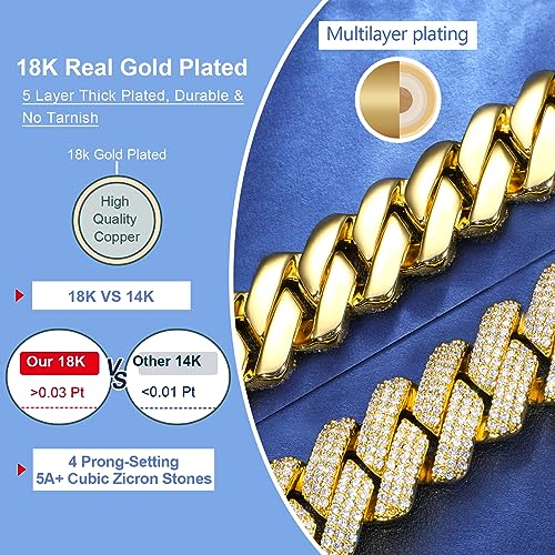 Image of Ucciyo 20MM Cuban Link Chain for Men Iced Out Miami Cuban Necklace 18k Gold Plated 5A+ Zicron 10MM /12MM /14MM /20MM Iced Out Chain Gold /Silver Bling Luxury Hip Hop Jewelry For Women Men